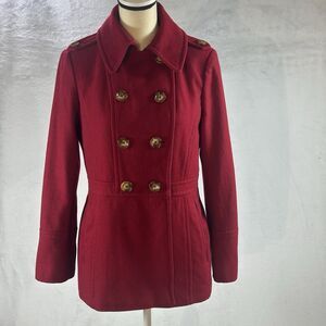 Michael Kors Peacoat Coat Women's Wool Button Front Size Medium Color Red